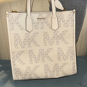 Michael Kors White and Tan Logo Tote